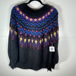 NWT! Fuzzy Fair Isle Sweater in Black